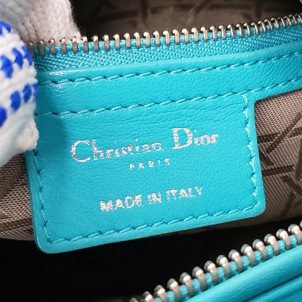Authentic Dior Lady Dior Turquoise Cannage Leather Medium Bag - Picture 15 of 16